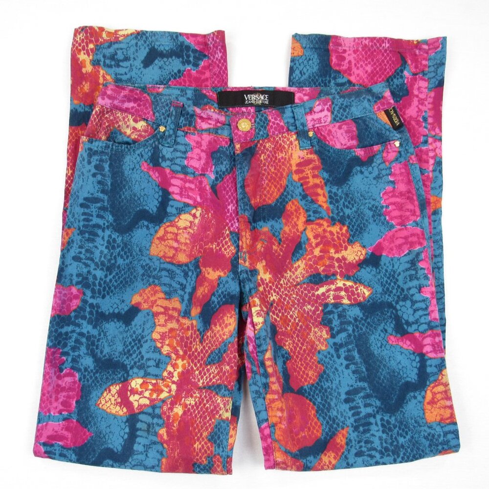 Versace Vintage Couture Women's Size 32 Floral Snake Skin Print Pants